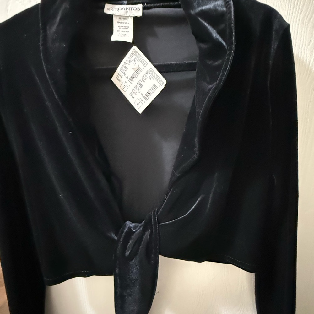 Gantos Black Velvet Tie-Front Cardigan Vintage
